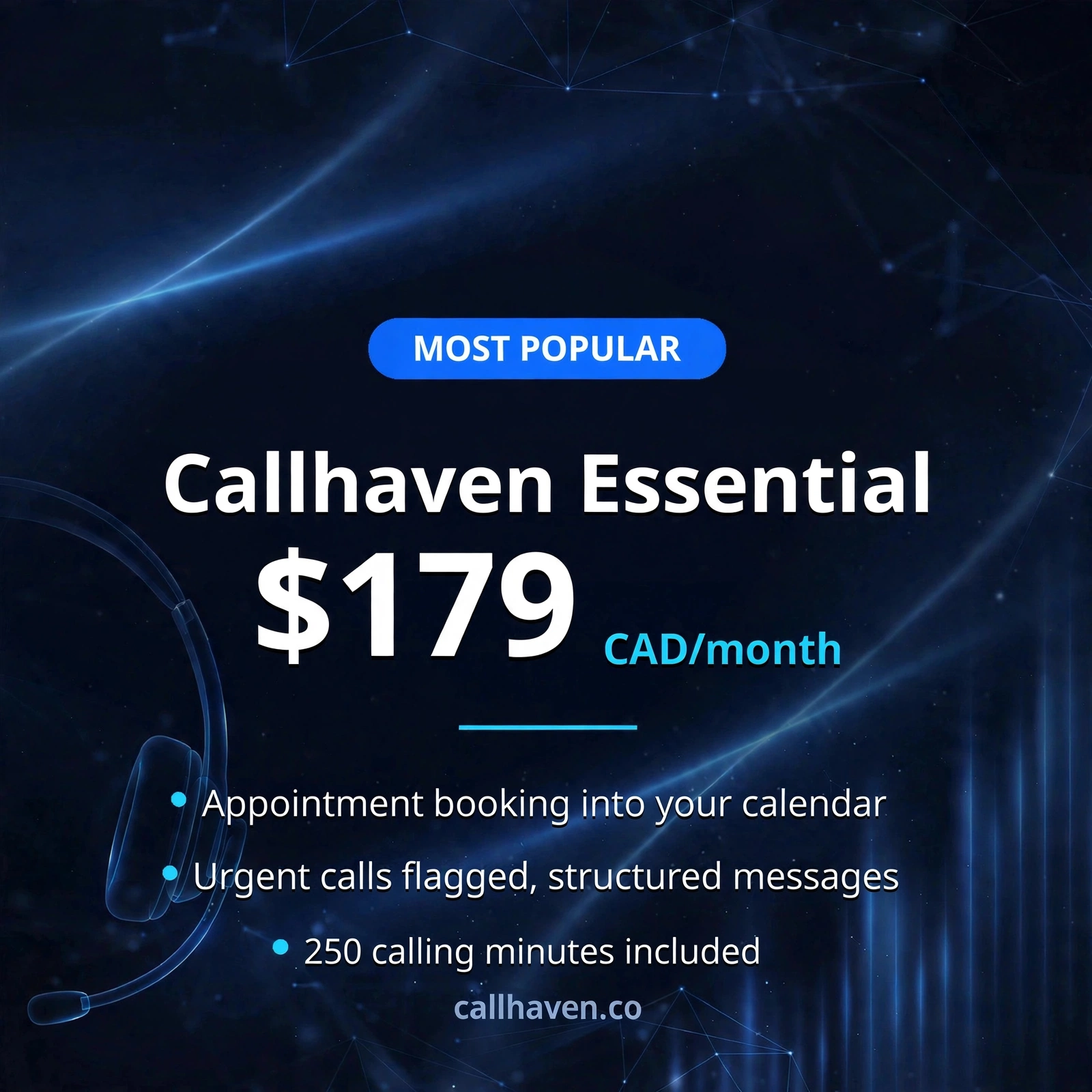 Callhaven Essential plan — $179 USD per month