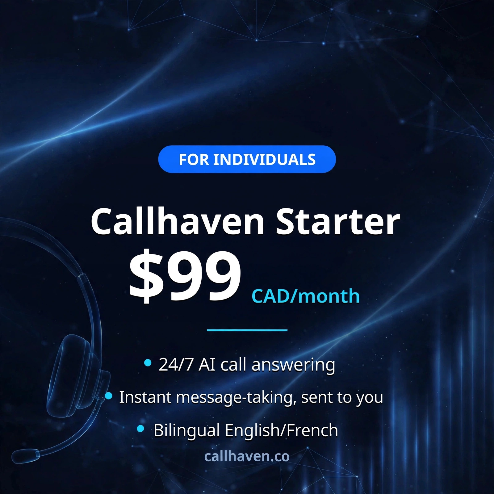 Callhaven Starter plan — $99 USD per month
